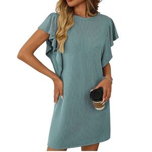 Teal Mini Crew Neck Ruched Sleeve Striped tshirt Dress size XXL NEW